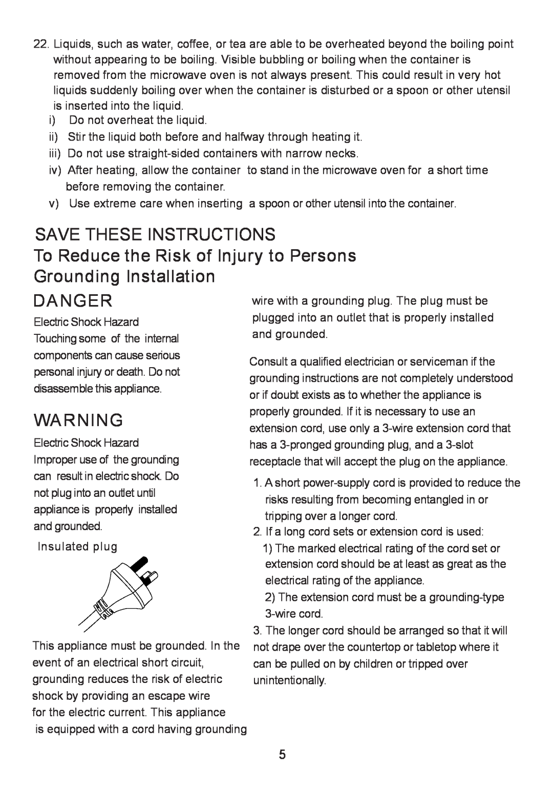 Sanyo EM-S8586V Save These Instructions, To Reduce the Risk of Injury to Persons, Grounding Installation, Danger 