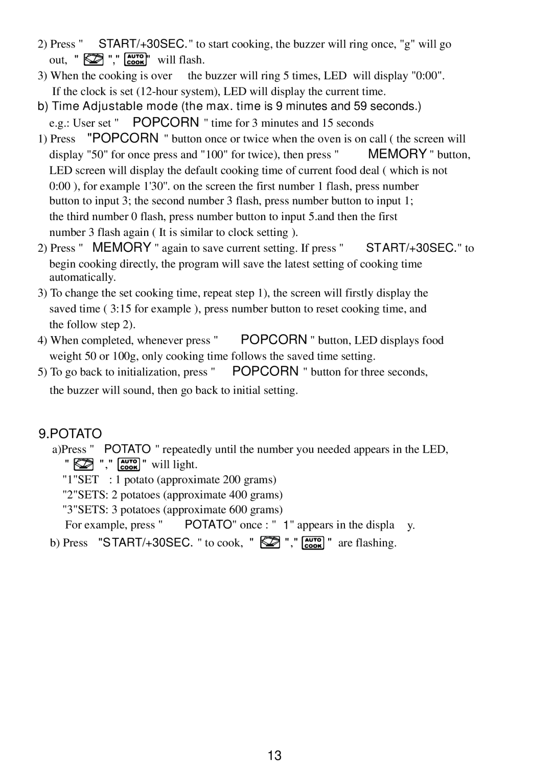 Sanyo EM-S8588V instruction manual Potato 