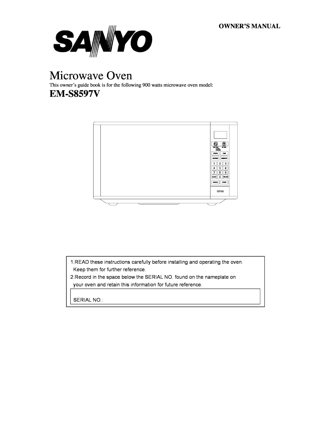 Sanyo EM-S8597V owner manual Microwave Oven 
