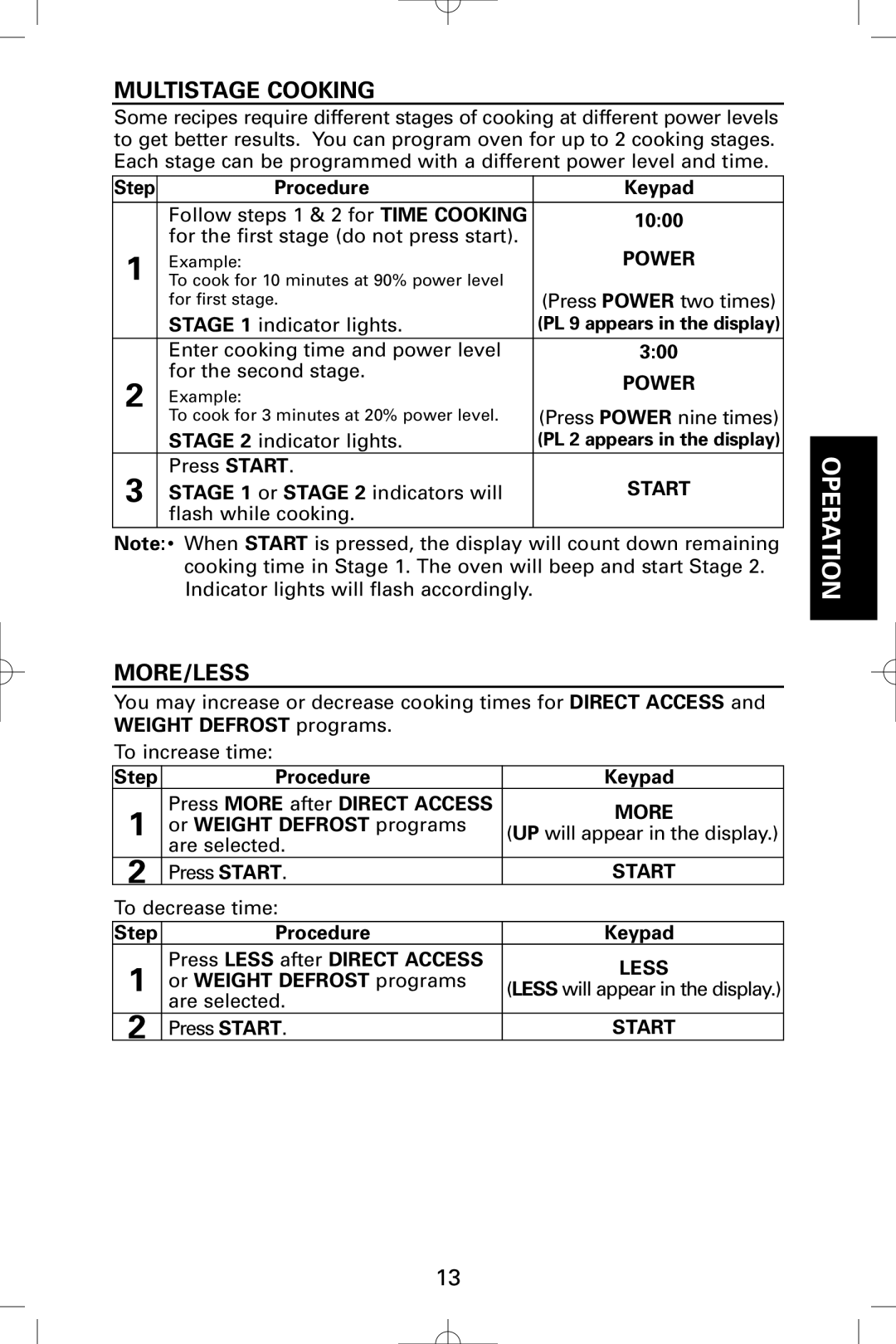 Sanyo EM-S9515W instruction manual Multistage Cooking, More/Less 