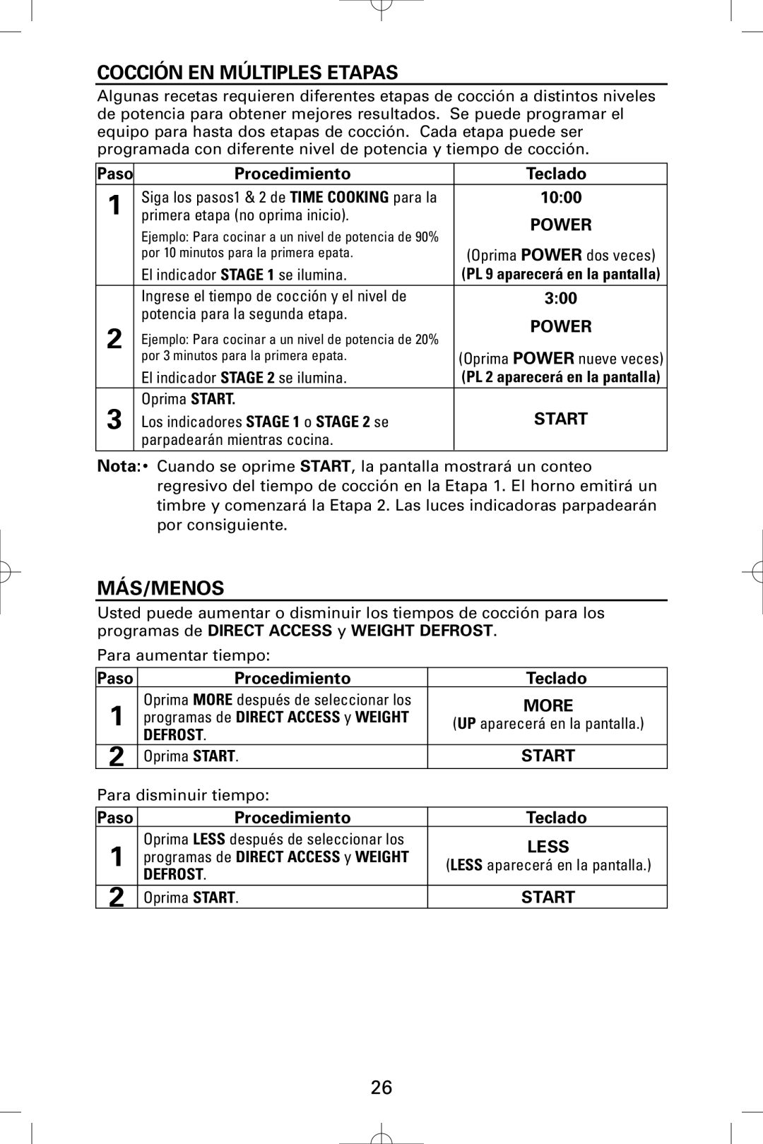 Sanyo EM-S9515W instruction manual Cocción EN Múltiples Etapas, Más/Menos, Paso 