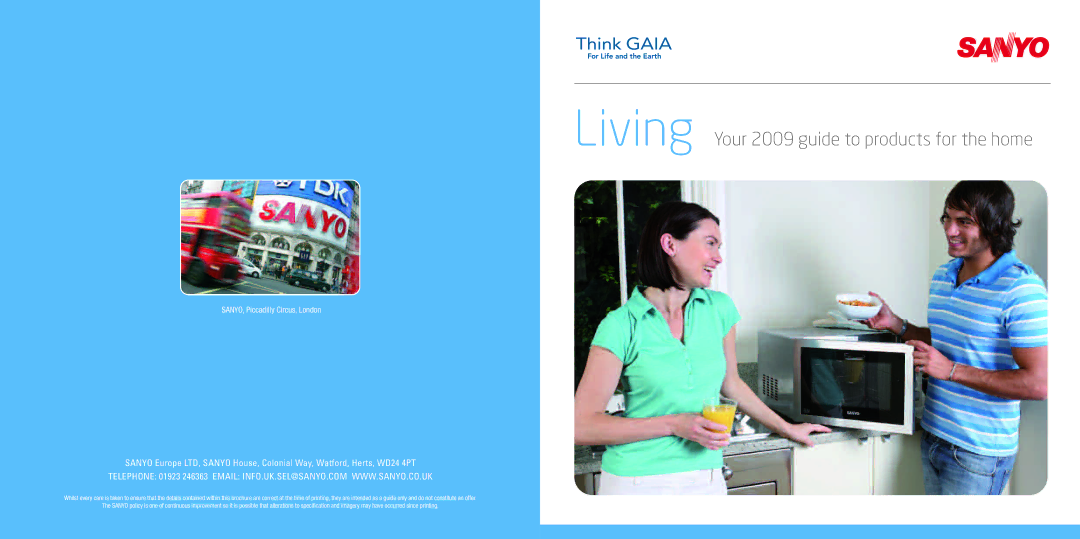 Sanyo EM-SL50S, EM-SL50G, SK-WQ3 brochure Living Your 2009 guide to products for the home, SANYO, Piccadilly Circus, London 