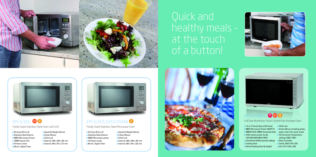 Sanyo SK-WQ3S, EM-SL50G Quick and healthy meals - at the touch of a button, EM-SL 50G, EM-SL50S SOLO OVEN, EM-C6786V 