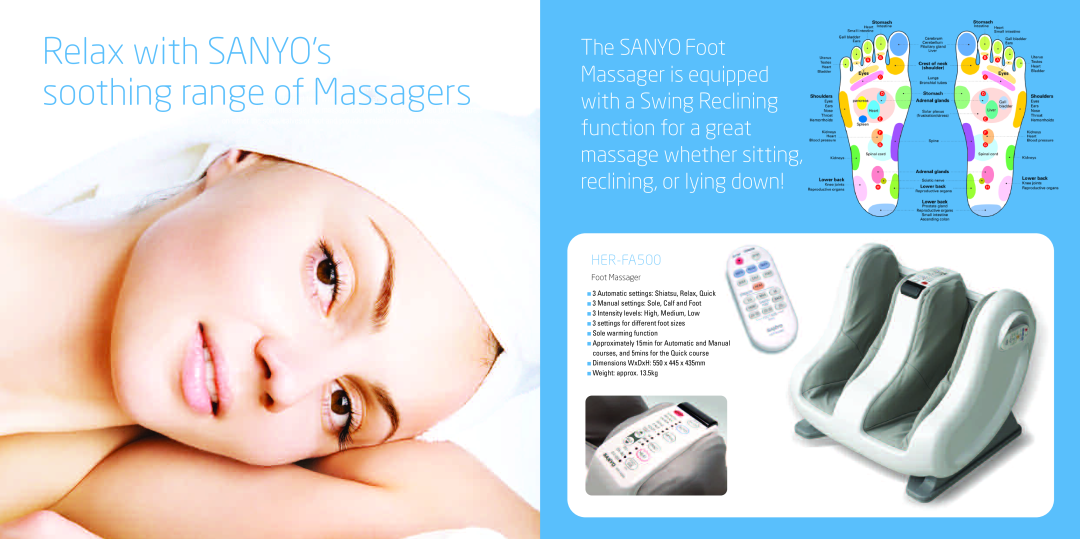 Sanyo EM-G2567, EM-SL50G, EM-SL50S, SK-WQ3S, EM-S2298V, EM-S3597V, EM-G4777 HER-FA500, Foot Massager, Relax with SANYO’s 