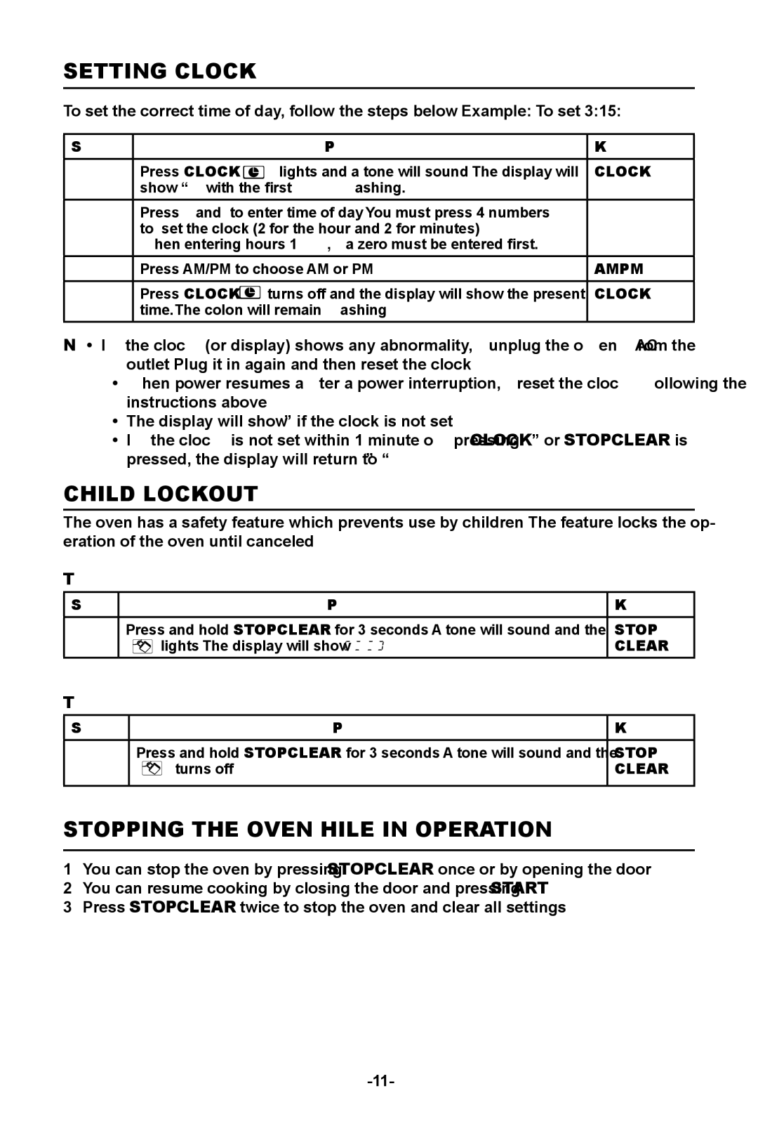 Sanyo EMS-8600S instruction manual Setting Clock, Child LOCK-OUT, Stopping the Oven While in Operation, To set, To cancel 