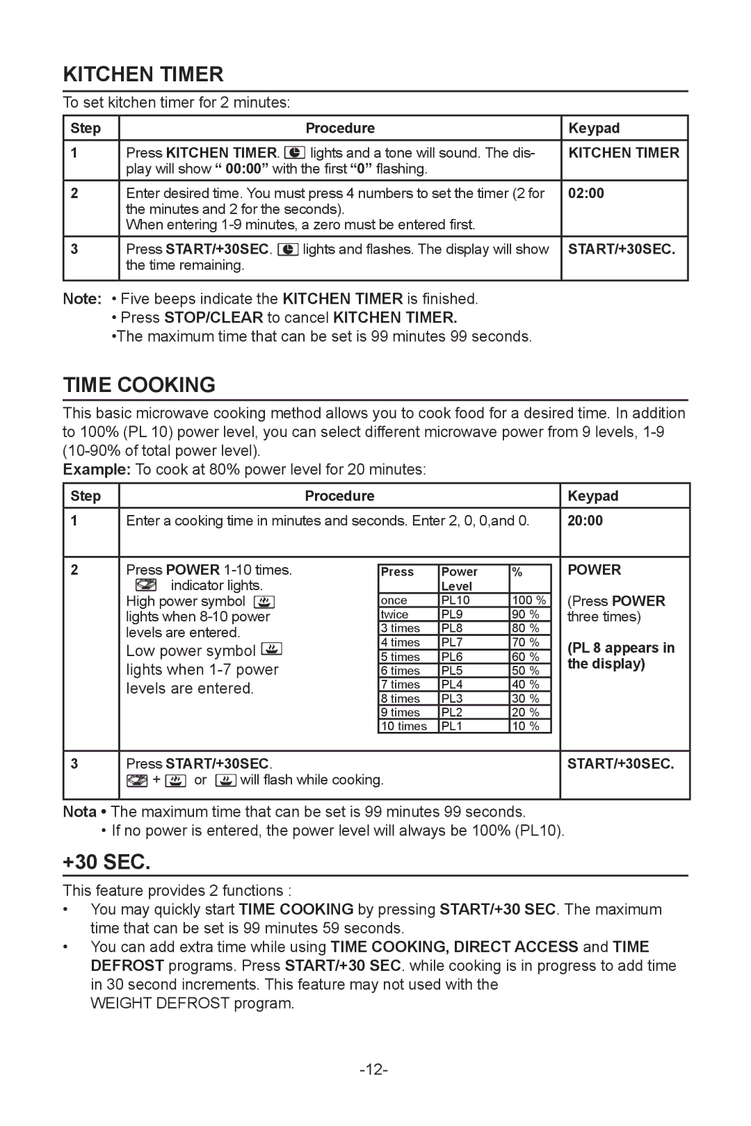 Sanyo EMS-8600S instruction manual Time Cooking, Press STOP/CLEAR to cancel Kitchen Timer 