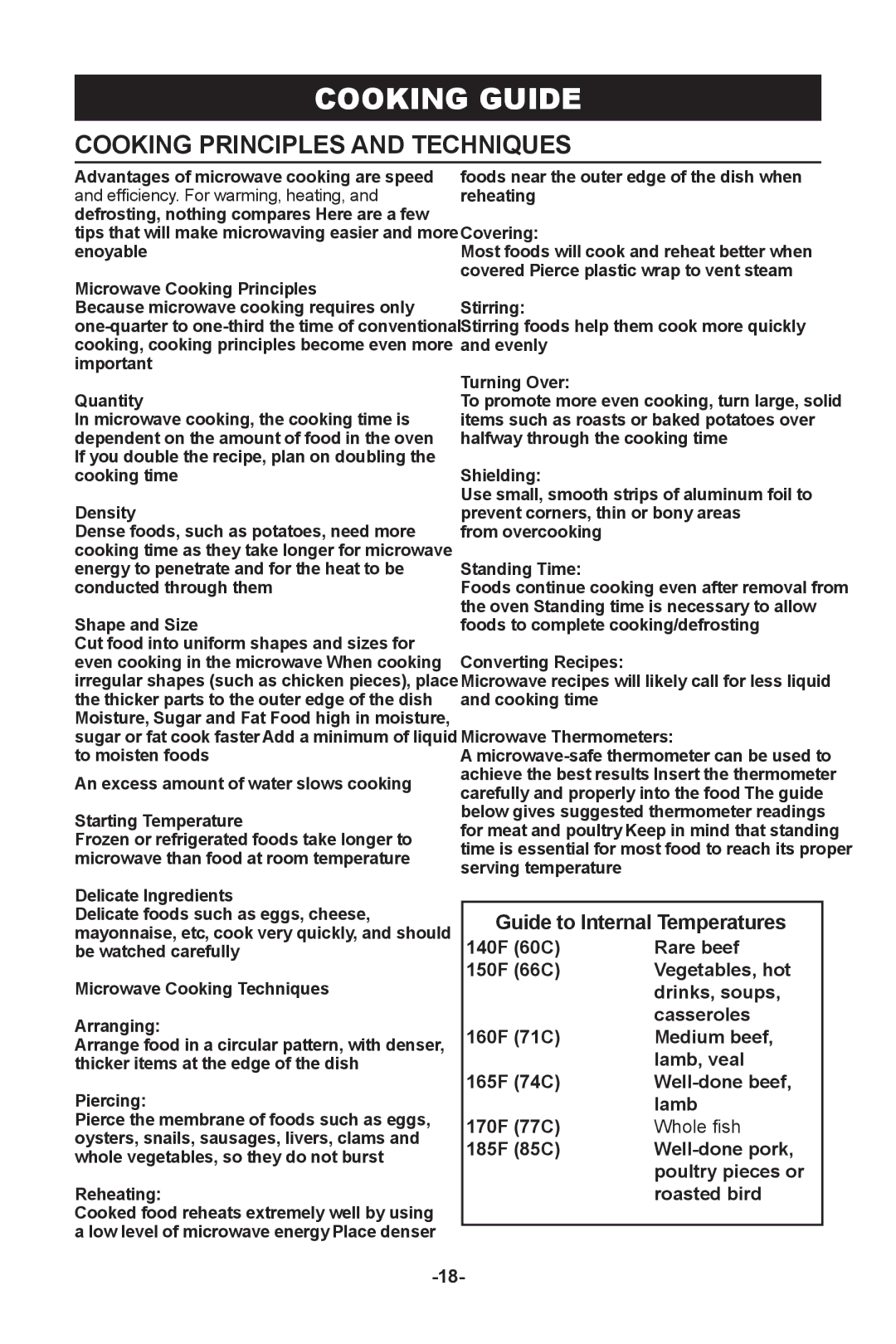 Sanyo EMS-8600S instruction manual Cooking Guide, Cooking Principles and Techniques, Roasted bird 