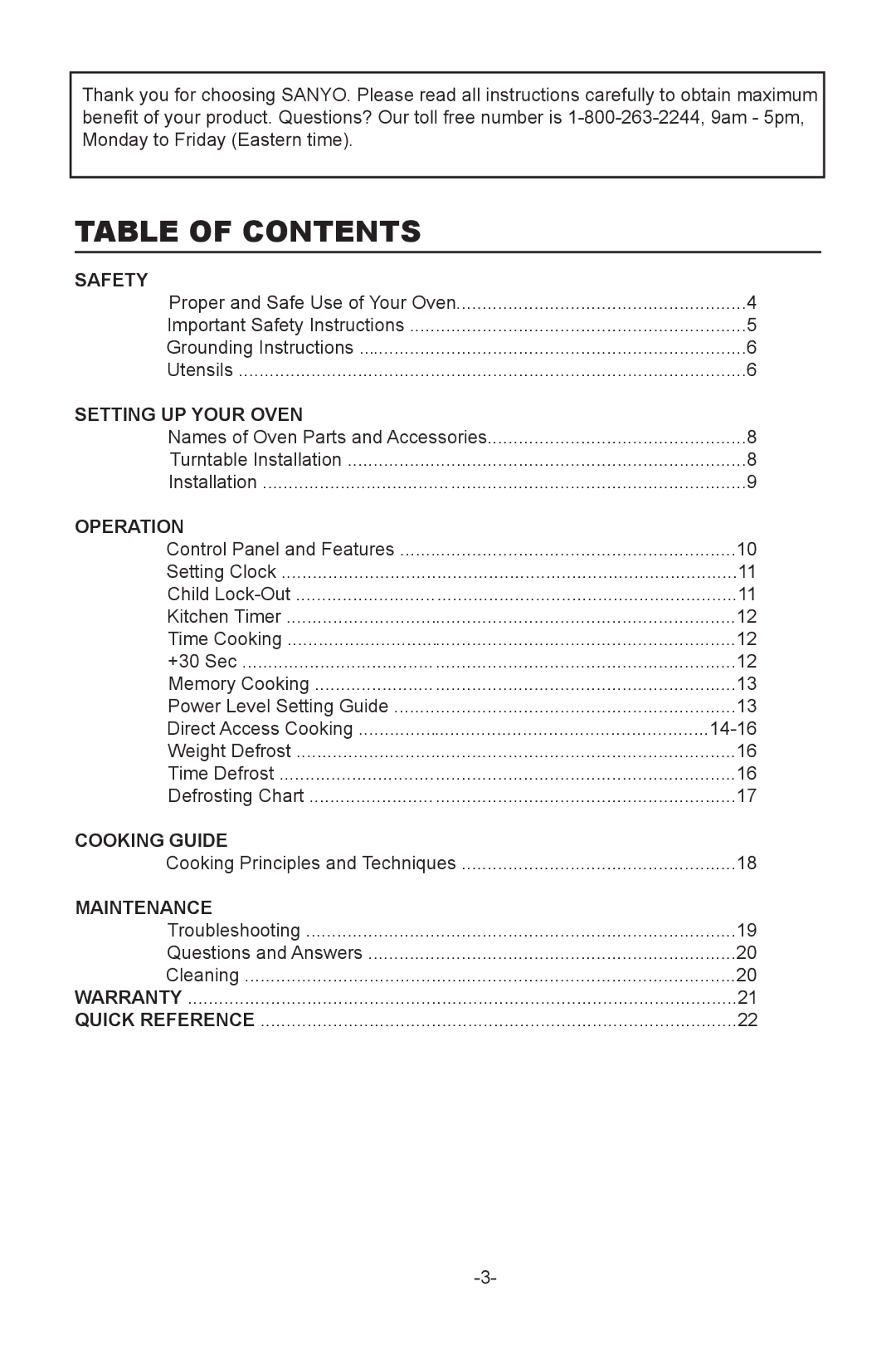 Sanyo EMS-8600S instruction manual Table of Contents 