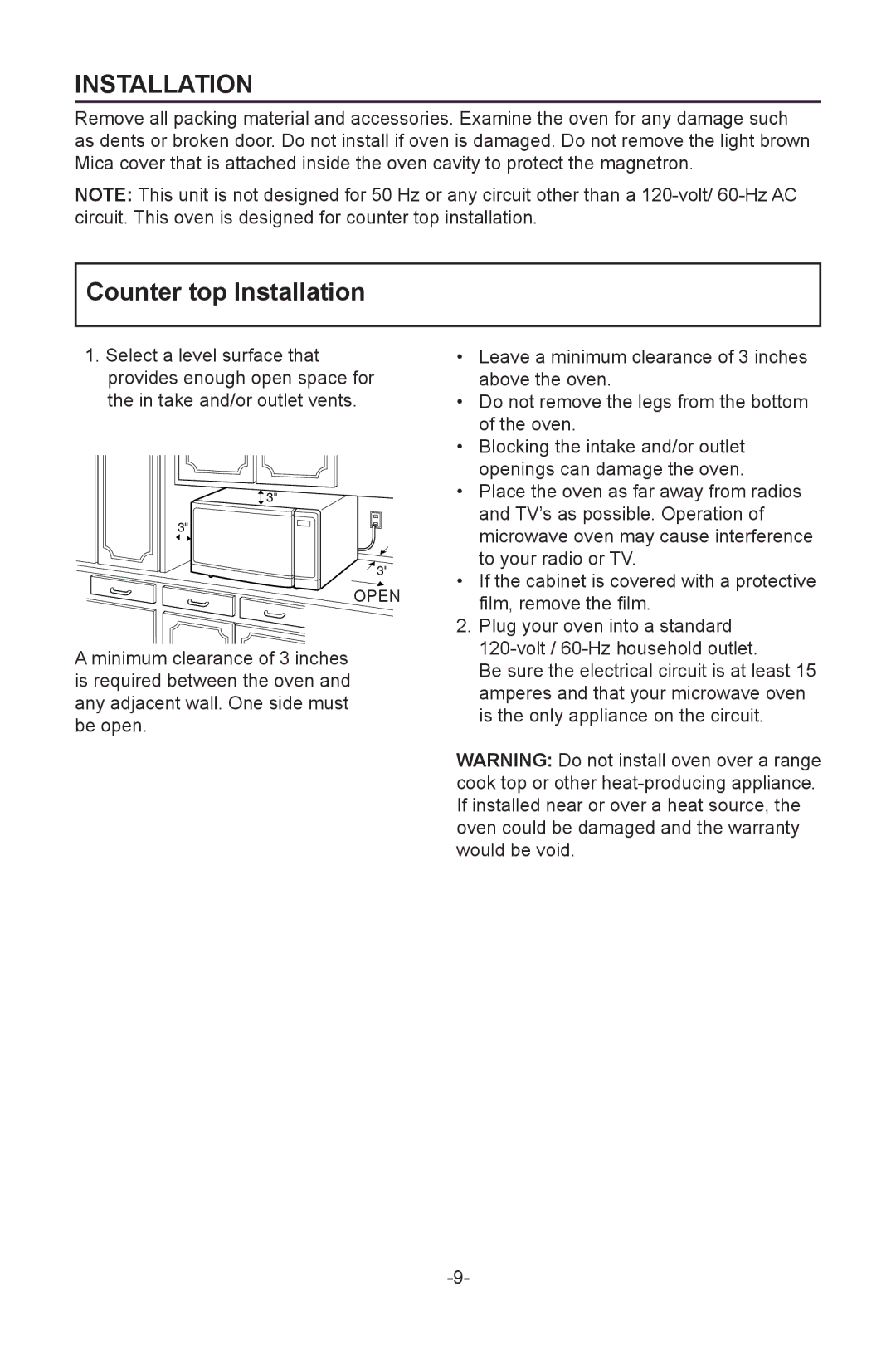 Sanyo EMS-8600S instruction manual Counter top Installation 