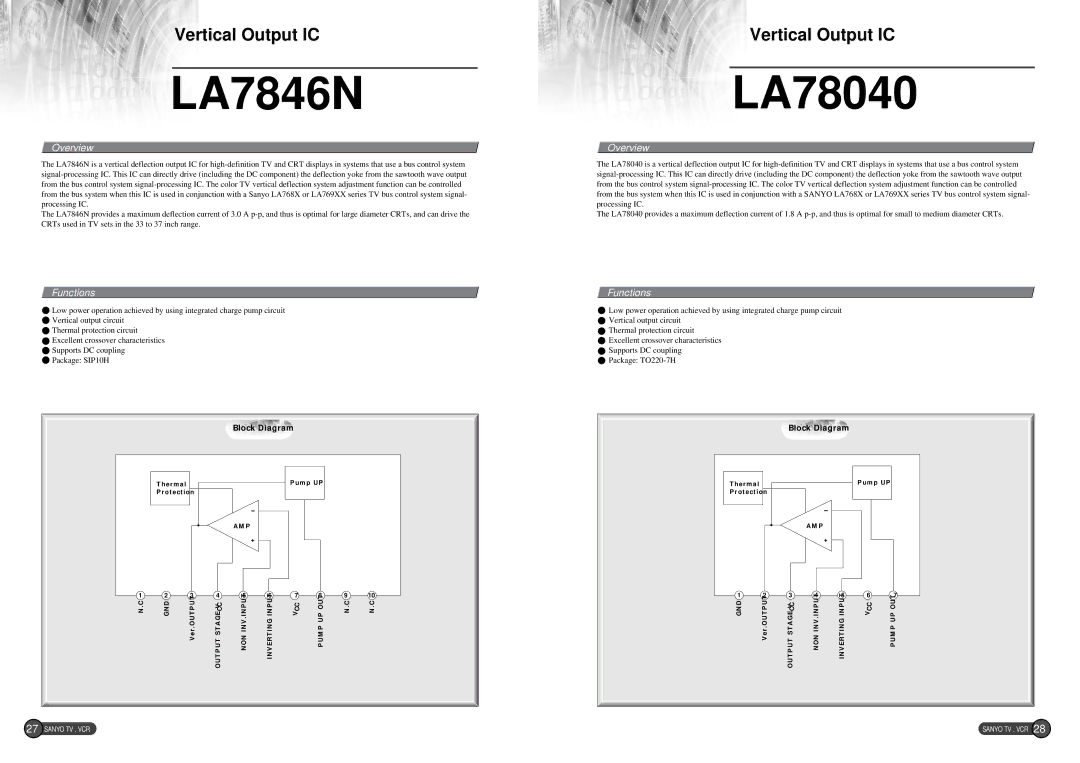 Sanyo EP58B specifications LA7846N, LA78040 