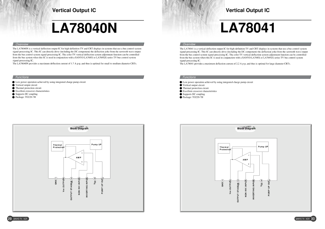 Sanyo EP58B specifications LA78040N, LA78041 