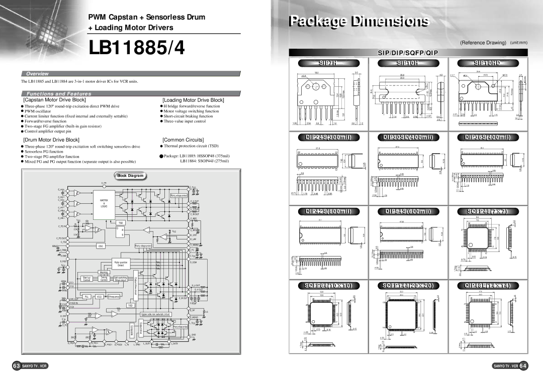 Sanyo EP58B specifications LB11885/4, Capstan Motor Drive Block Loading Motor Drive Block 