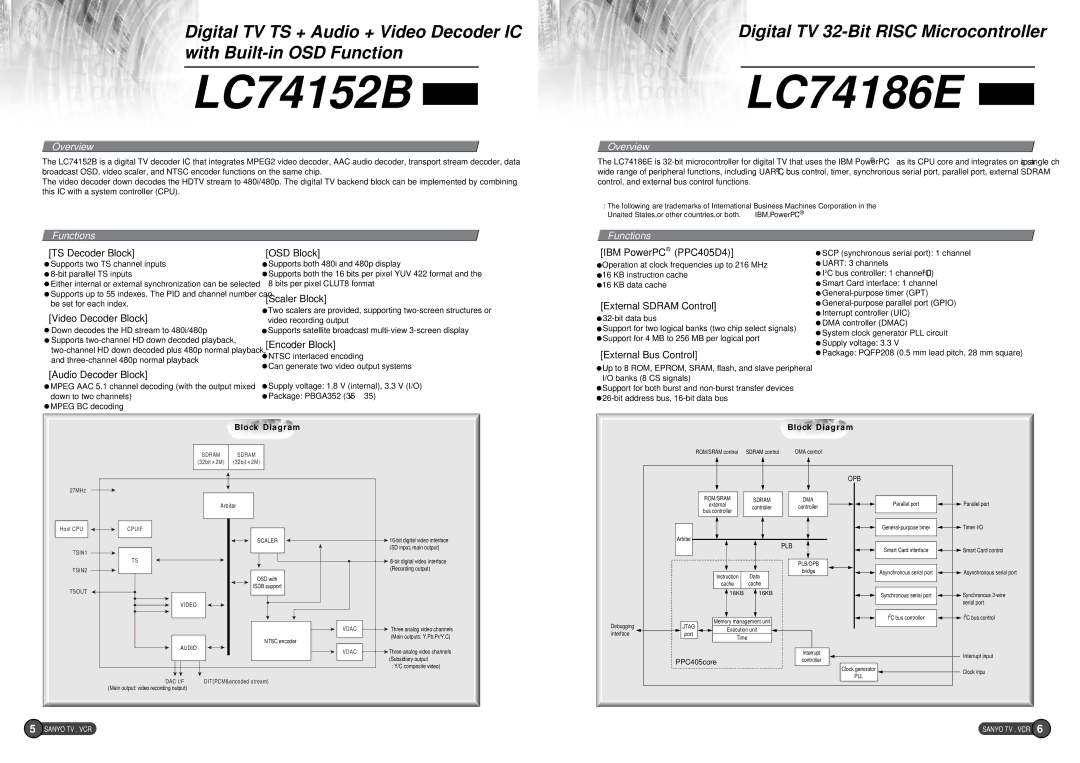 Sanyo EP58B specifications LC74152B, LC74186E 