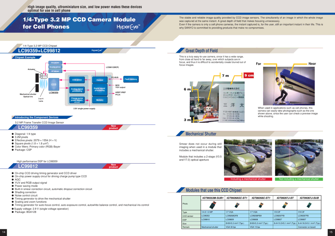 Sanyo EP92H manual Type 3.2 MP CCD Camera Module for Cell Phones, LC99359+LC99812 