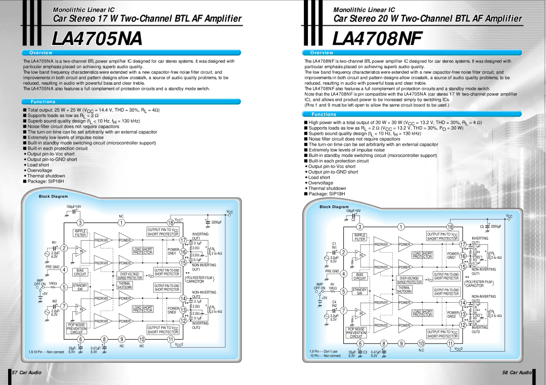 Sanyo EP93F manual LA4705NA, LA4708NF8 