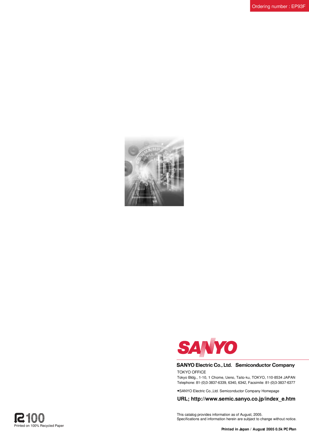 Sanyo manual Ordering number EP93F 