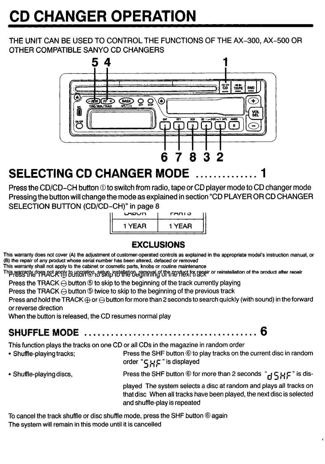 Sanyo FXCD-500 manual CD Changer Operation, Selecting a Disc, Skipping Tracks 