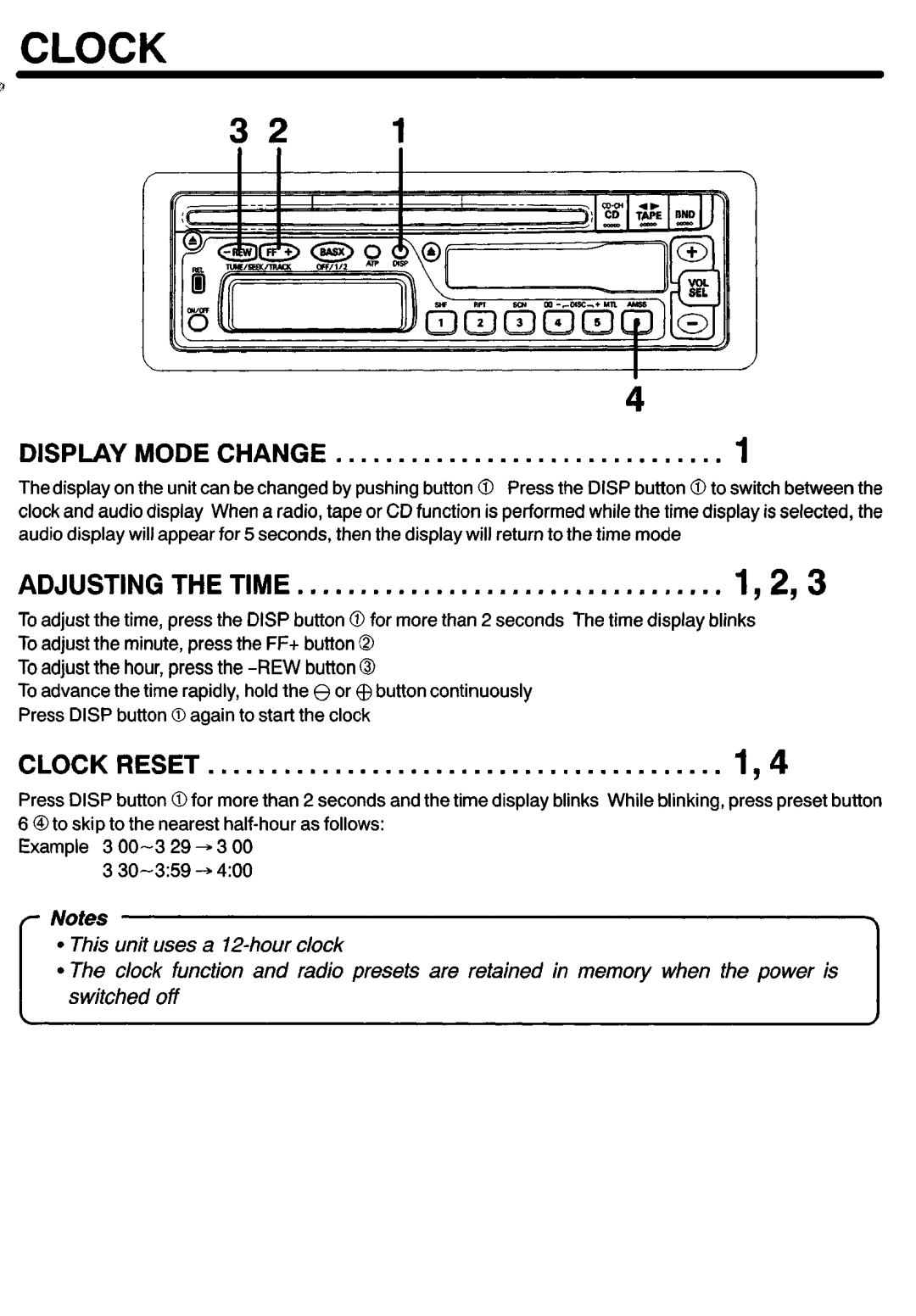 Sanyo FXCD-500 manual Clock, Display Mode Change, Adjusting Time, 194 