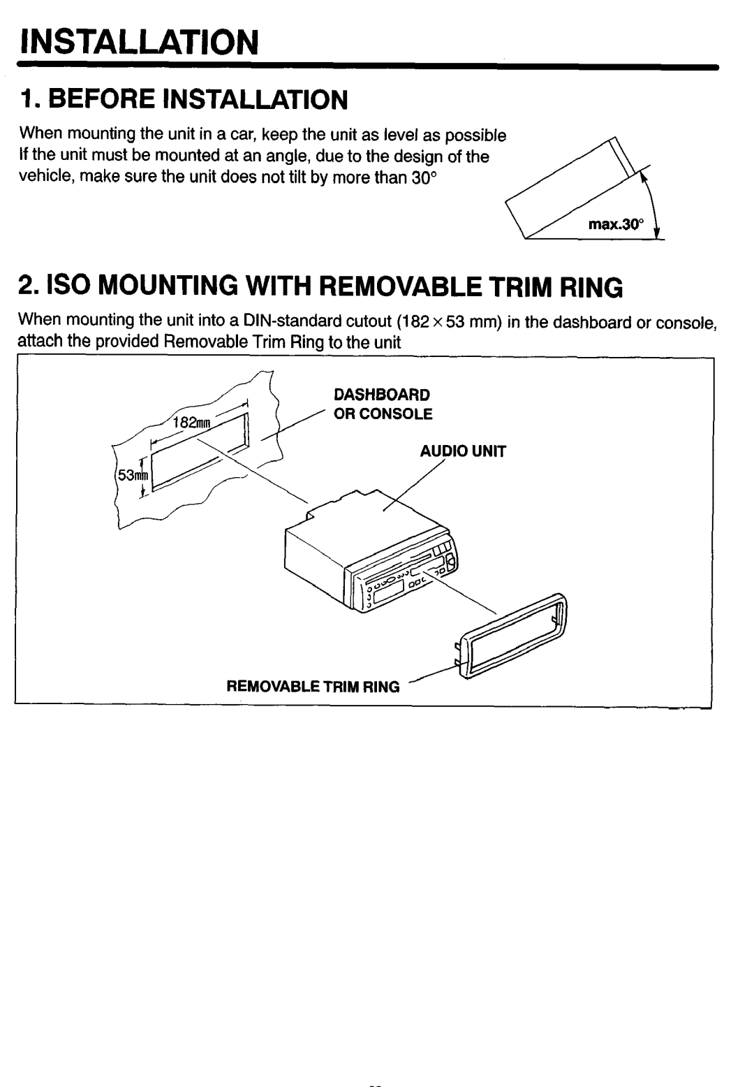 Sanyo FXCD-500 manual Before Installation, IS0 Mounting with Removable Trim Ring 