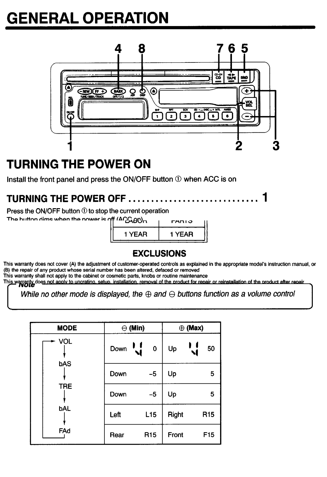 Sanyo FXCD-500 manual General Operation, Turning the Power on, Turning the Power OFF, Electronic Controls 