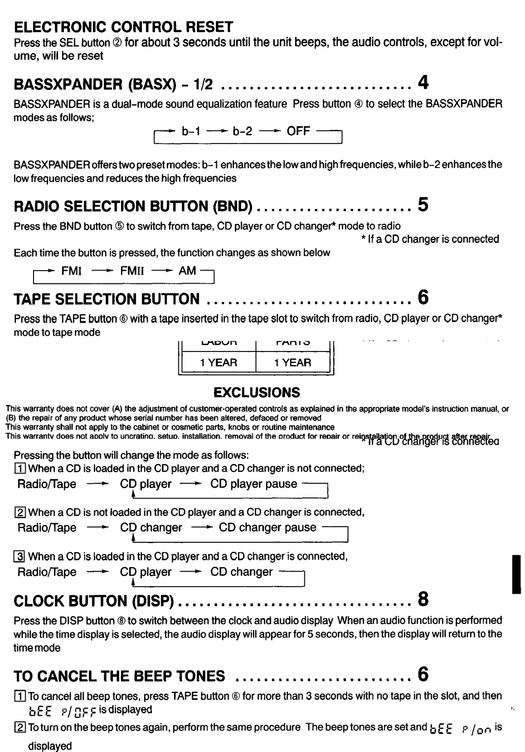 Sanyo FXCD-500 manual Bassxpander Basx l/2, Radio Selection Button BND, Clock BUlTON Disp, Or CD CHANGER* Selection Button 