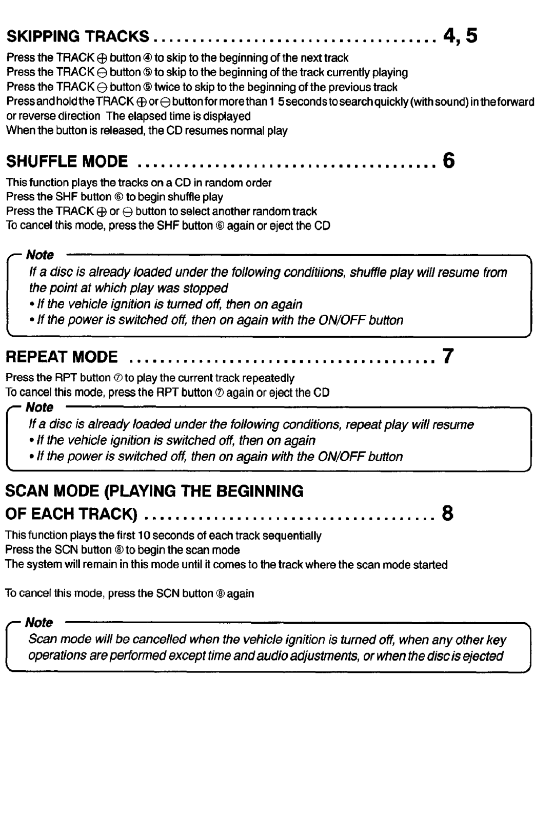 Sanyo FXCD-500 manual Shuffle, Scan Mode Playing The Beginning 