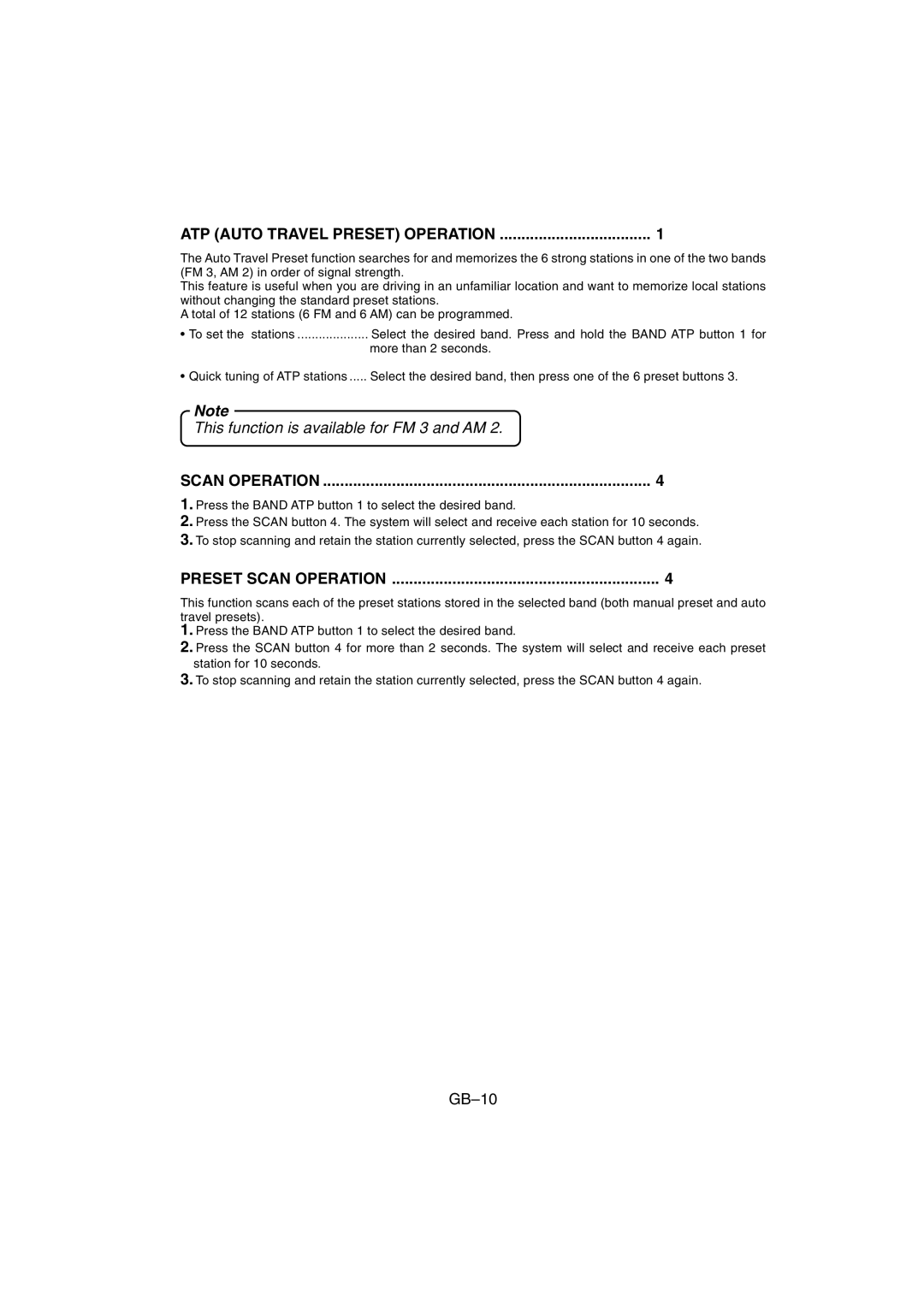 Sanyo FXD-780RDS operating instructions ATP Auto Travel Preset Operation, Preset Scan Operation 