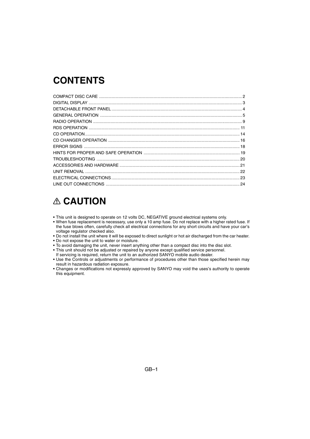 Sanyo FXD-780RDS operating instructions Contents 