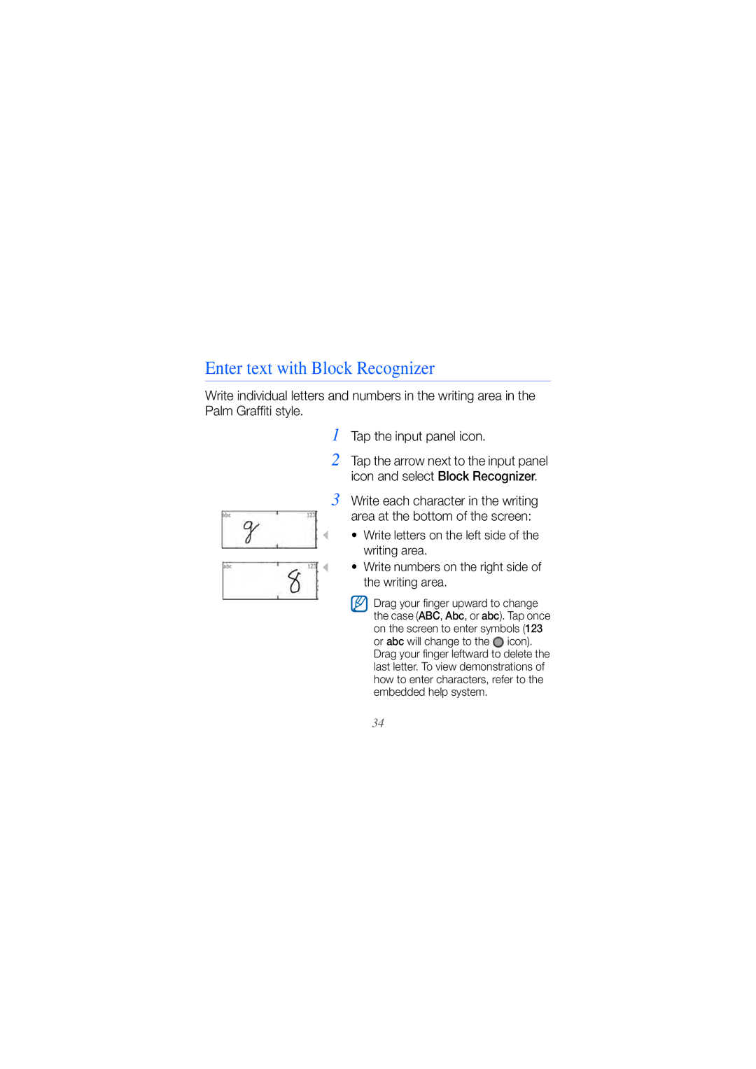 Sanyo GH68-24473A manual Enter text with Block Recognizer 