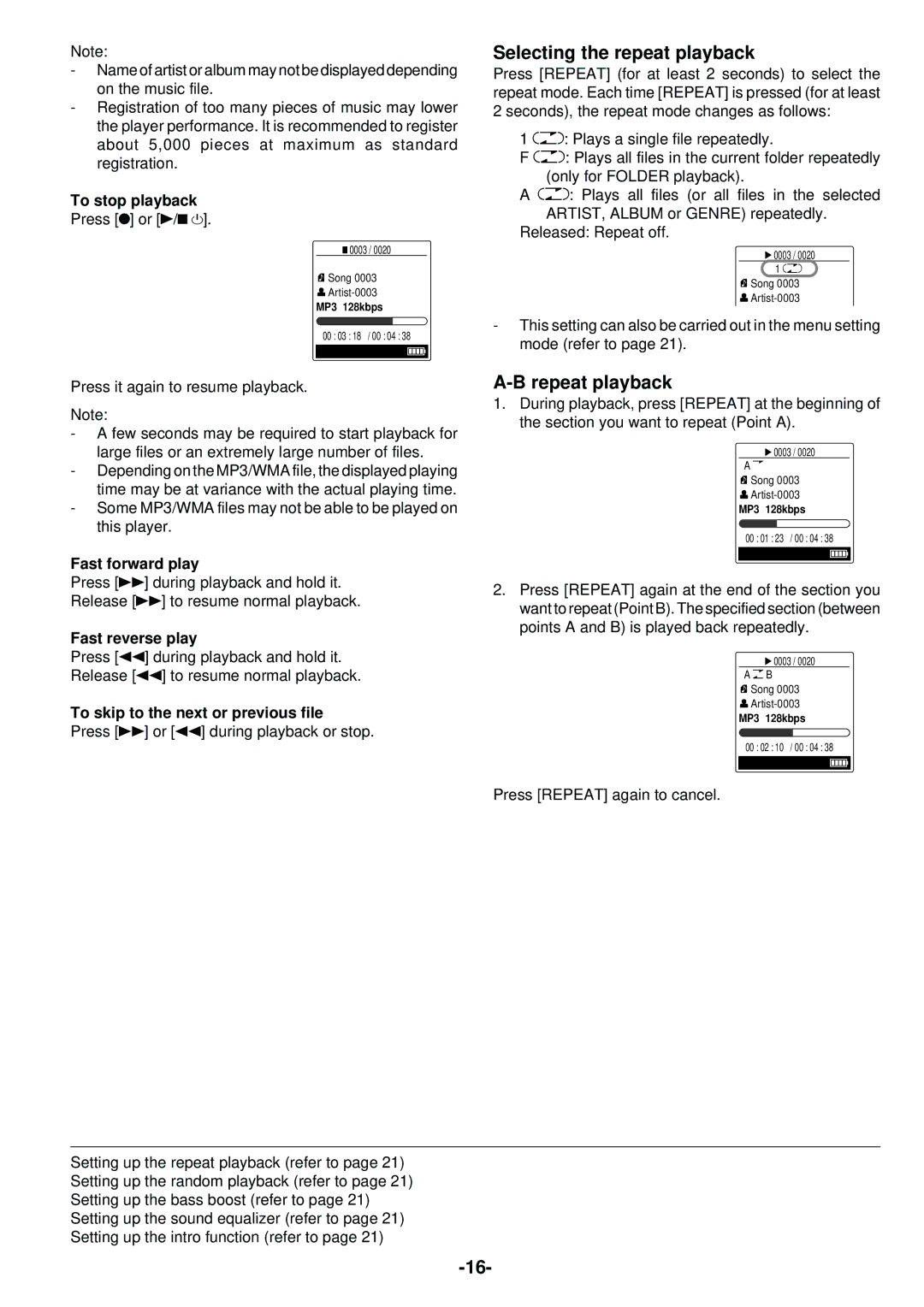 Sanyo HDP-M3000 instruction manual Selecting the repeat playback, Repeat playback 