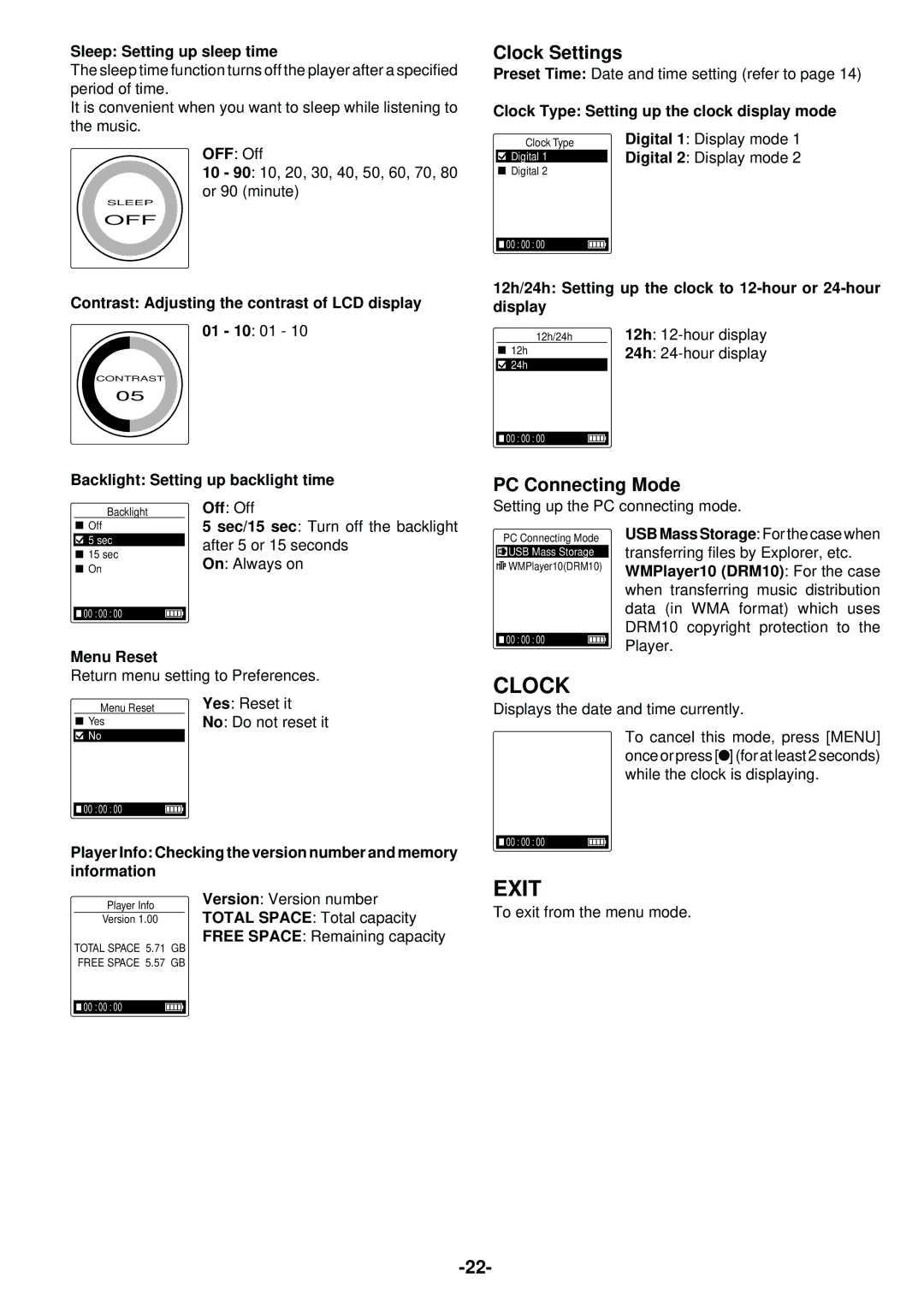 Sanyo HDP-M3000 instruction manual Clock Settings, PC Connecting Mode 