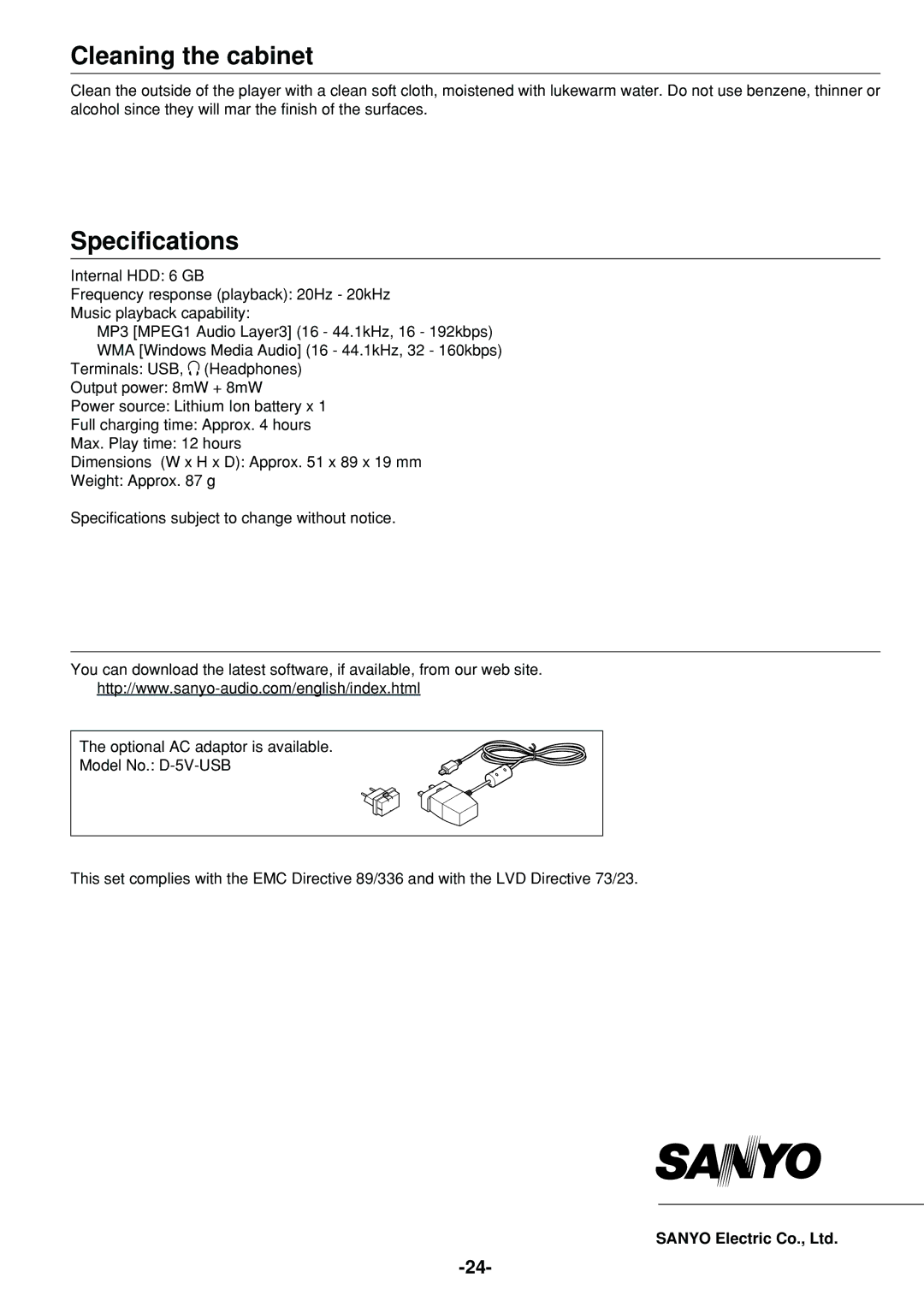 Sanyo HDP-M3000 instruction manual Cleaning the cabinet, Specifications 