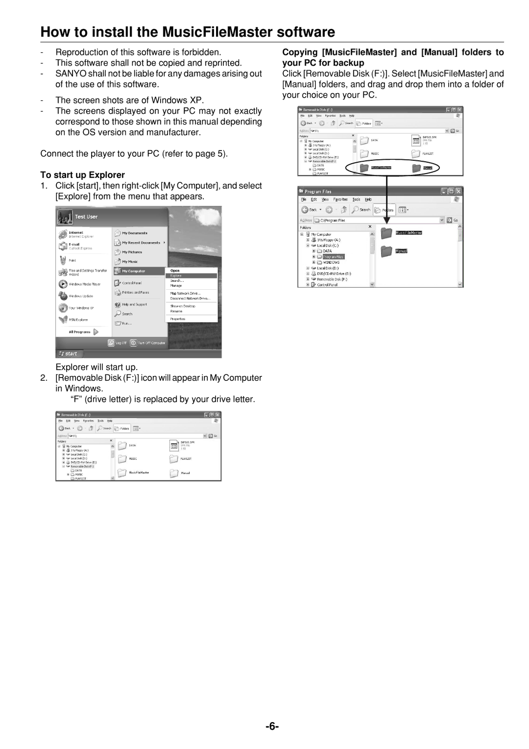 Sanyo HDP-M3000 instruction manual How to install the MusicFileMaster software, To start up Explorer 