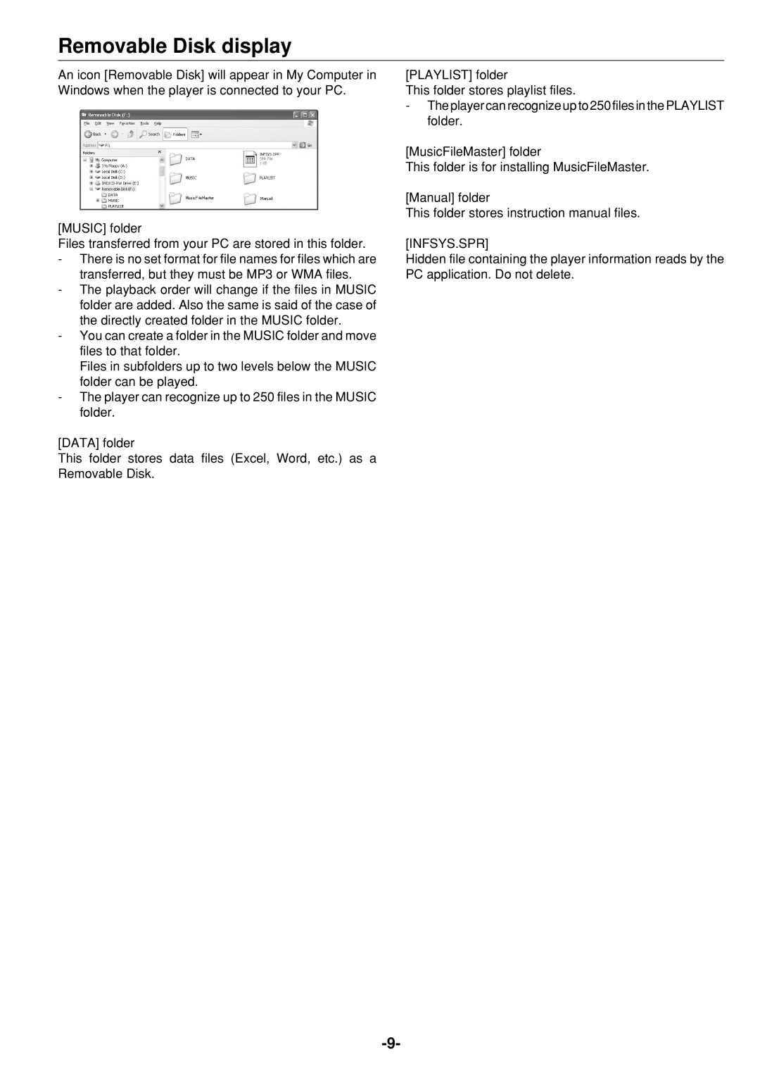 Sanyo HDP-M3000 instruction manual Removable Disk display 