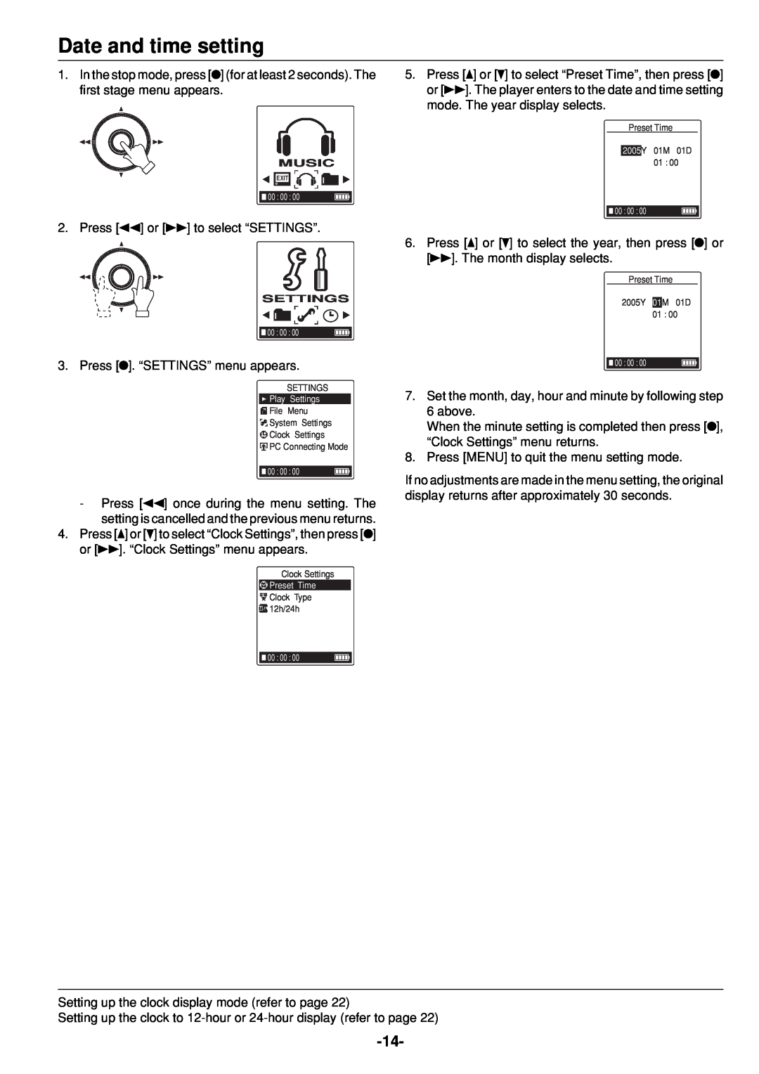 Sanyo HDP-M3000 instruction manual Date and time setting 
