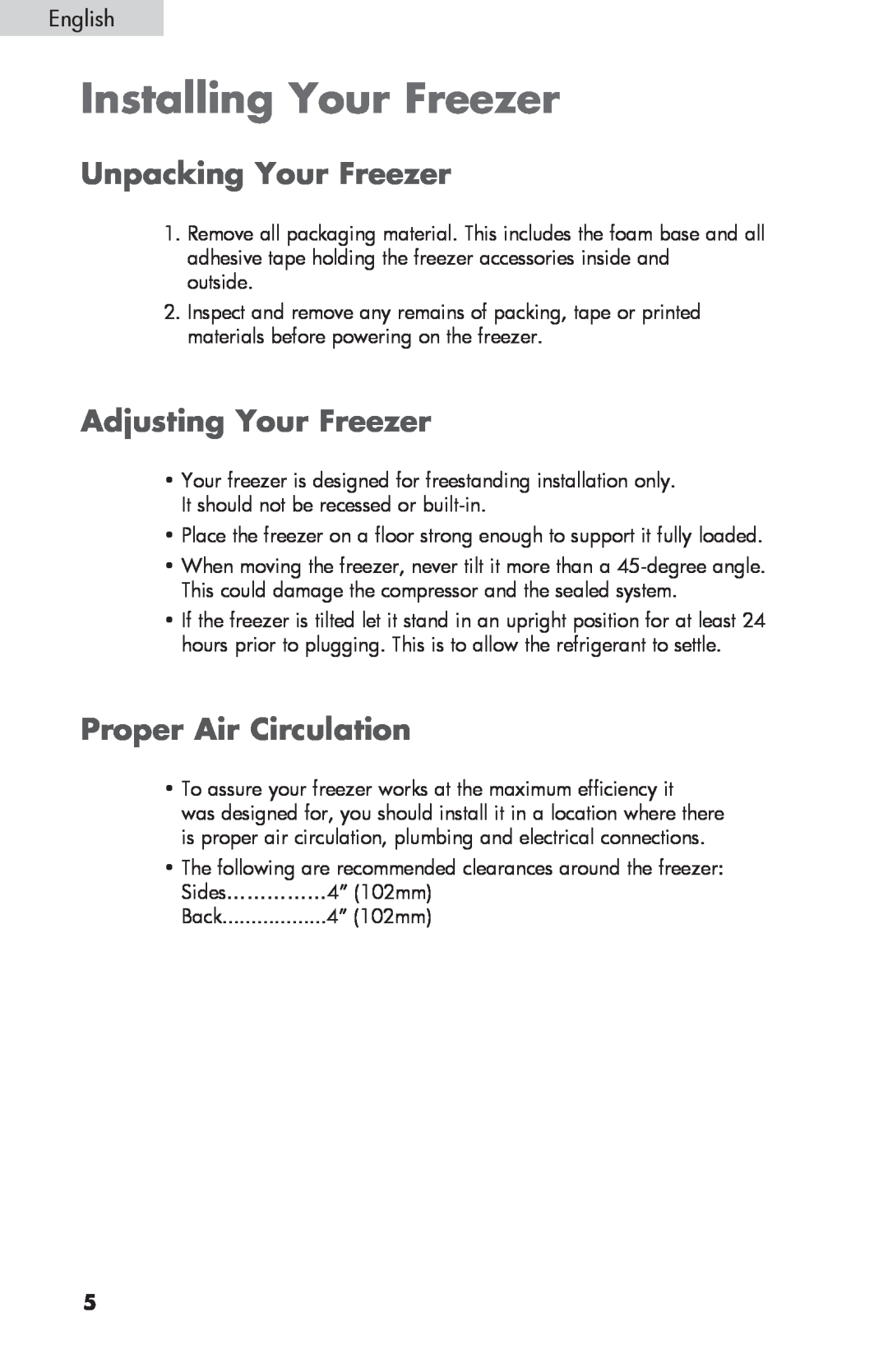 Sanyo HF-710 Installing Your Freezer, Unpacking Your Freezer, Adjusting Your Freezer, Proper Air Circulation 