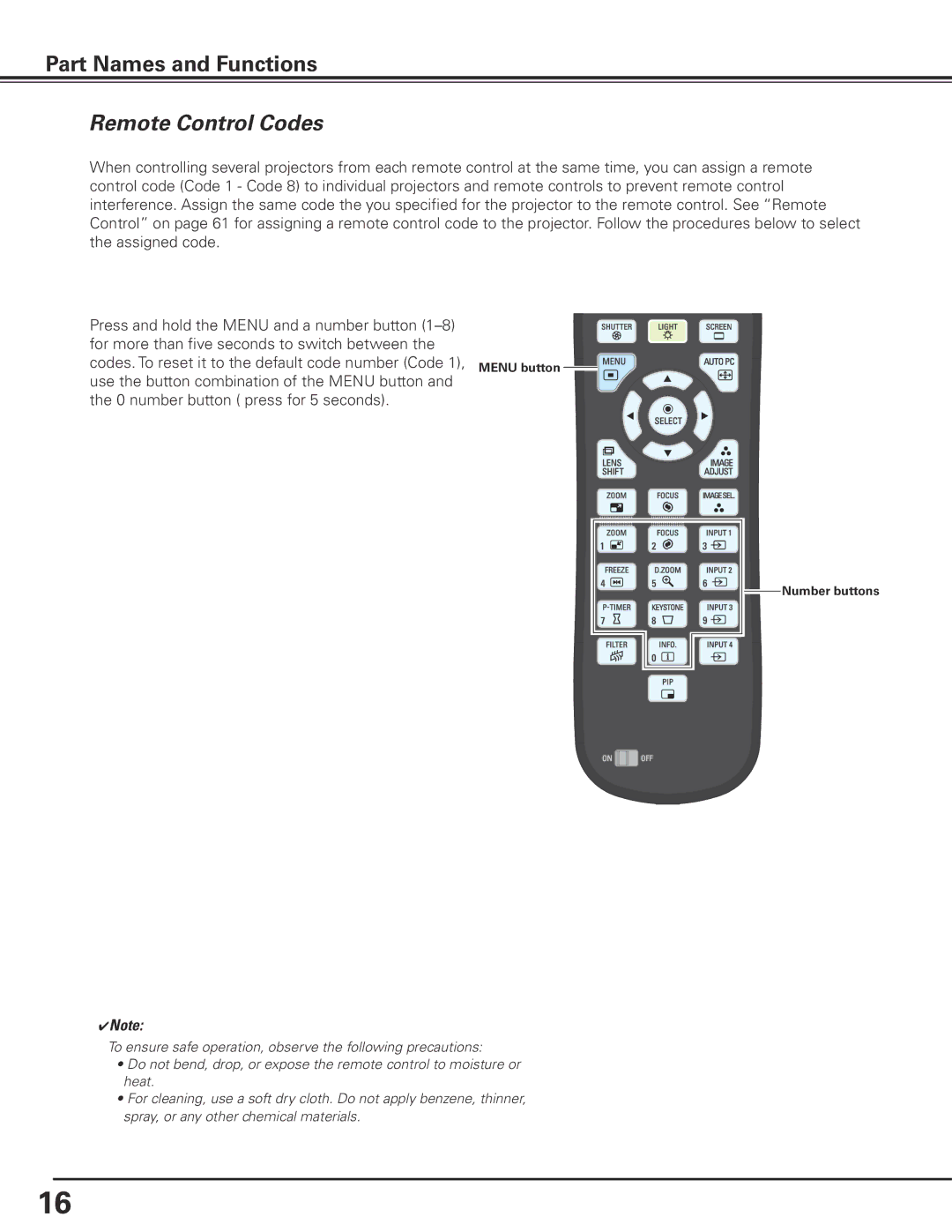 Sanyo HF10000L owner manual Remote Control Codes 