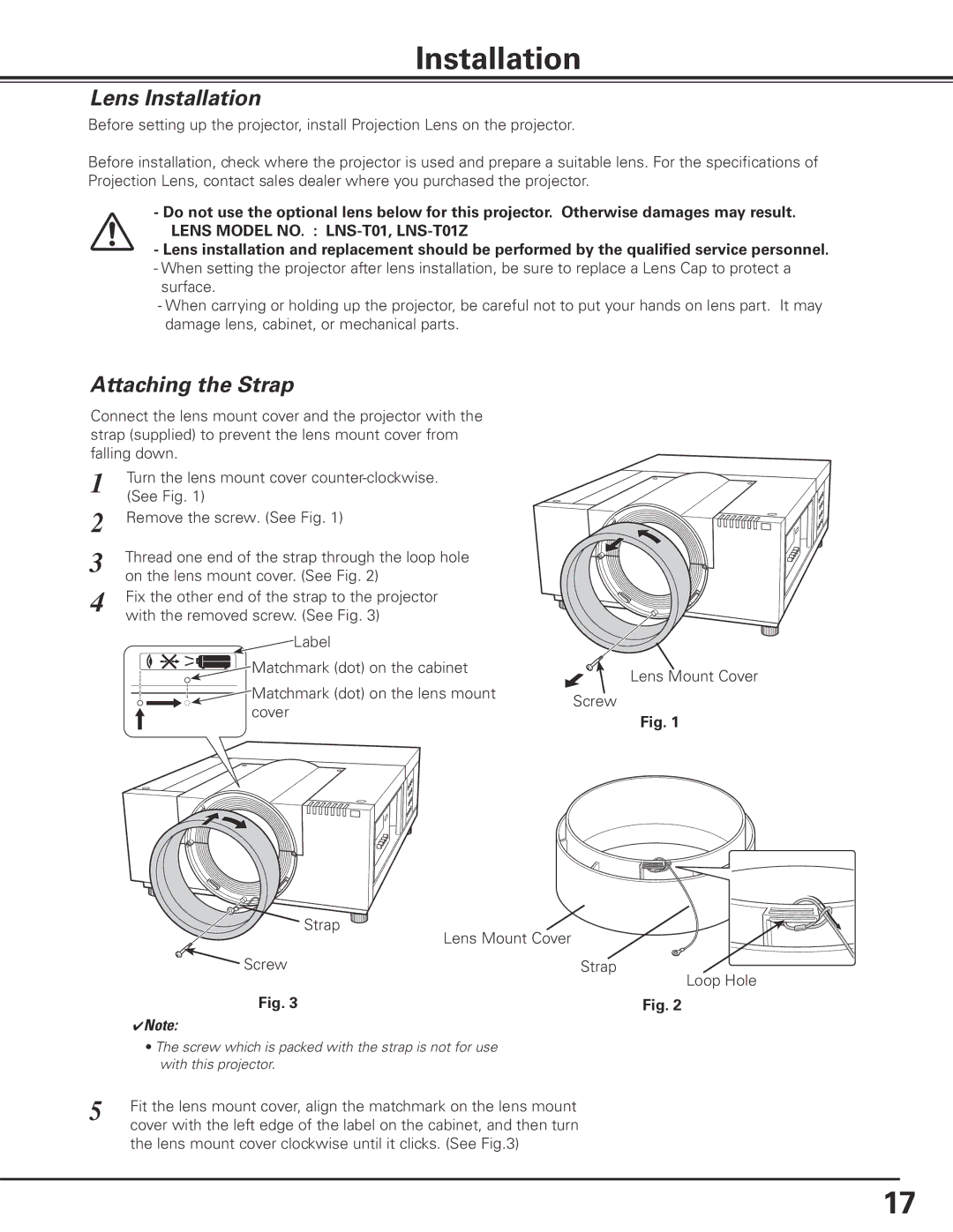 Sanyo HF10000L owner manual Lens Installation, Attaching the Strap 