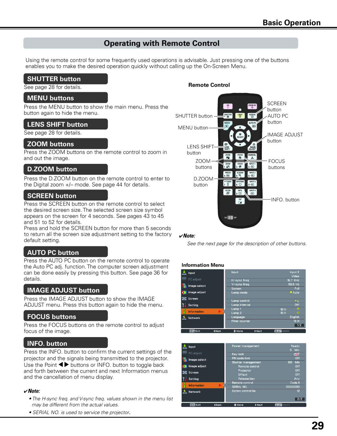 Sanyo HF10000L owner manual Basic Operation Operating with Remote Control 