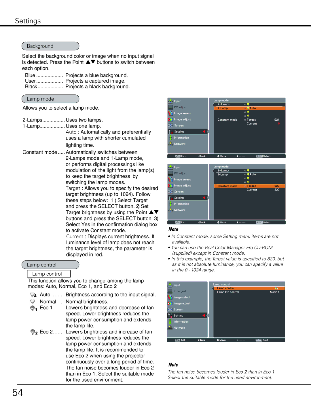 Sanyo HF10000L owner manual Background, Lamp mode, Lamp control 