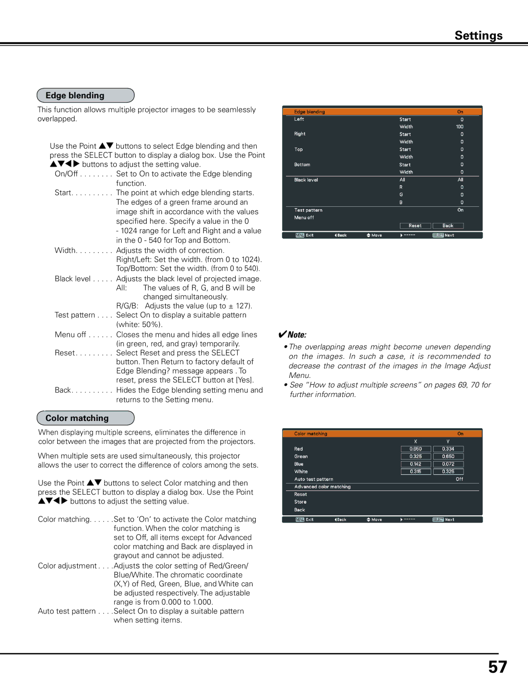 Sanyo HF10000L owner manual Edge blending, Color matching 