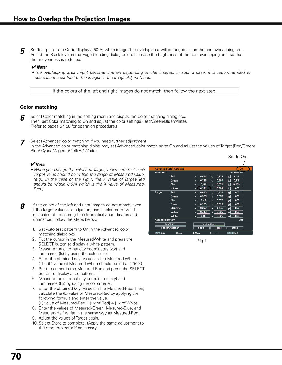 Sanyo HF10000L owner manual How to Overlap the Projection Images, Color matching 