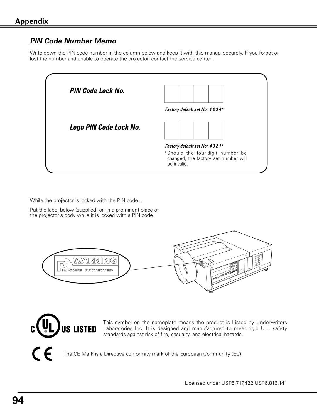 Sanyo HF10000L owner manual PIN Code Number Memo, Logo PIN Code Lock No 