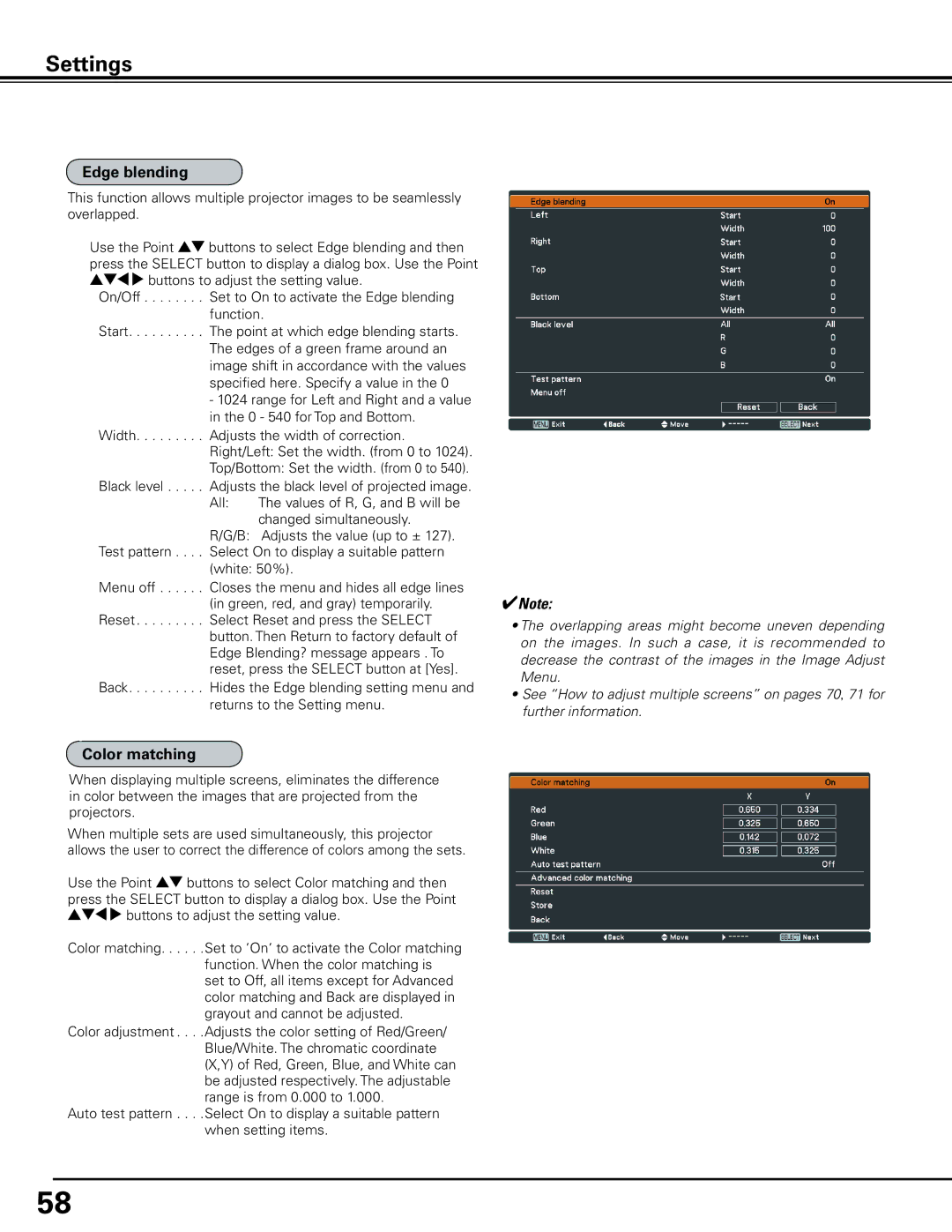 Sanyo HF15000L owner manual Edge blending, Color matching 