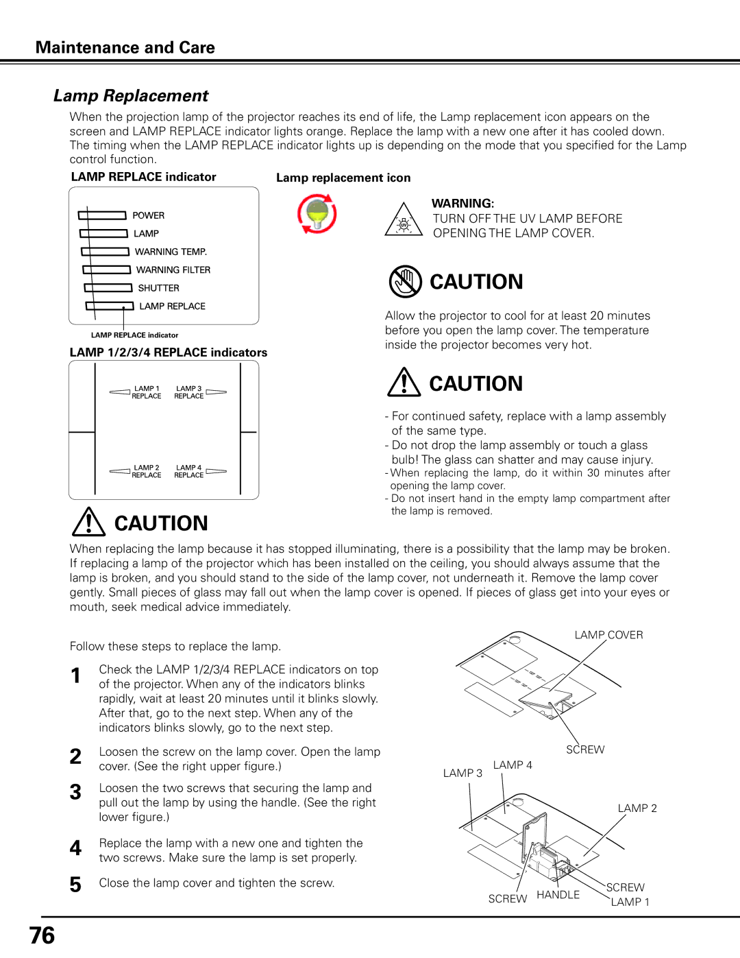 Sanyo HF15000L owner manual Lamp Replacement 