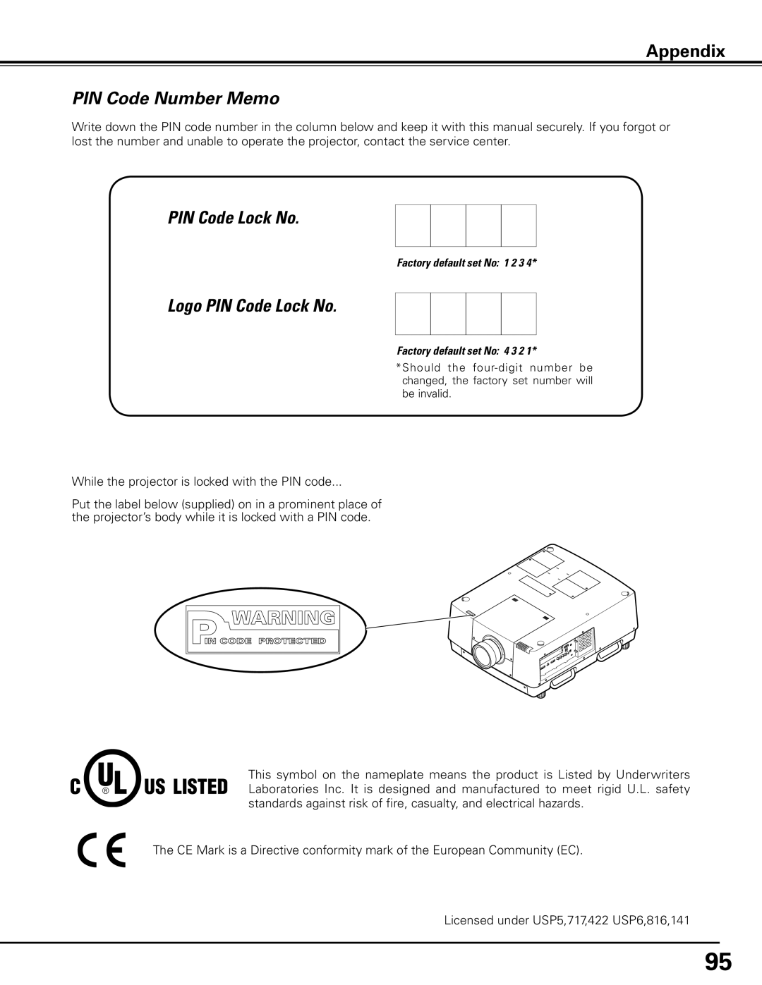 Sanyo HF15000L owner manual PIN Code Number Memo, Logo PIN Code Lock No 