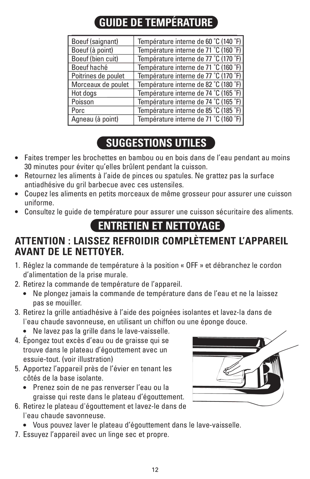 Sanyo HPS-SG2 instruction manual Guide DE Température, Suggestions Utiles, Entretien ET Nettoyage 