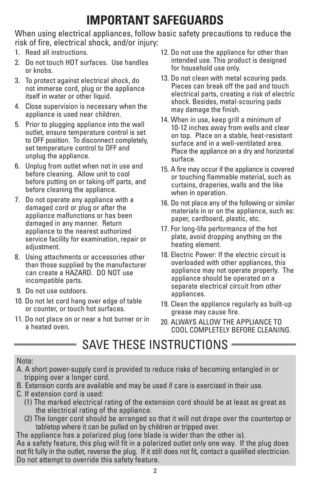 Sanyo HPS-SG2 instruction manual Important Safeguards 