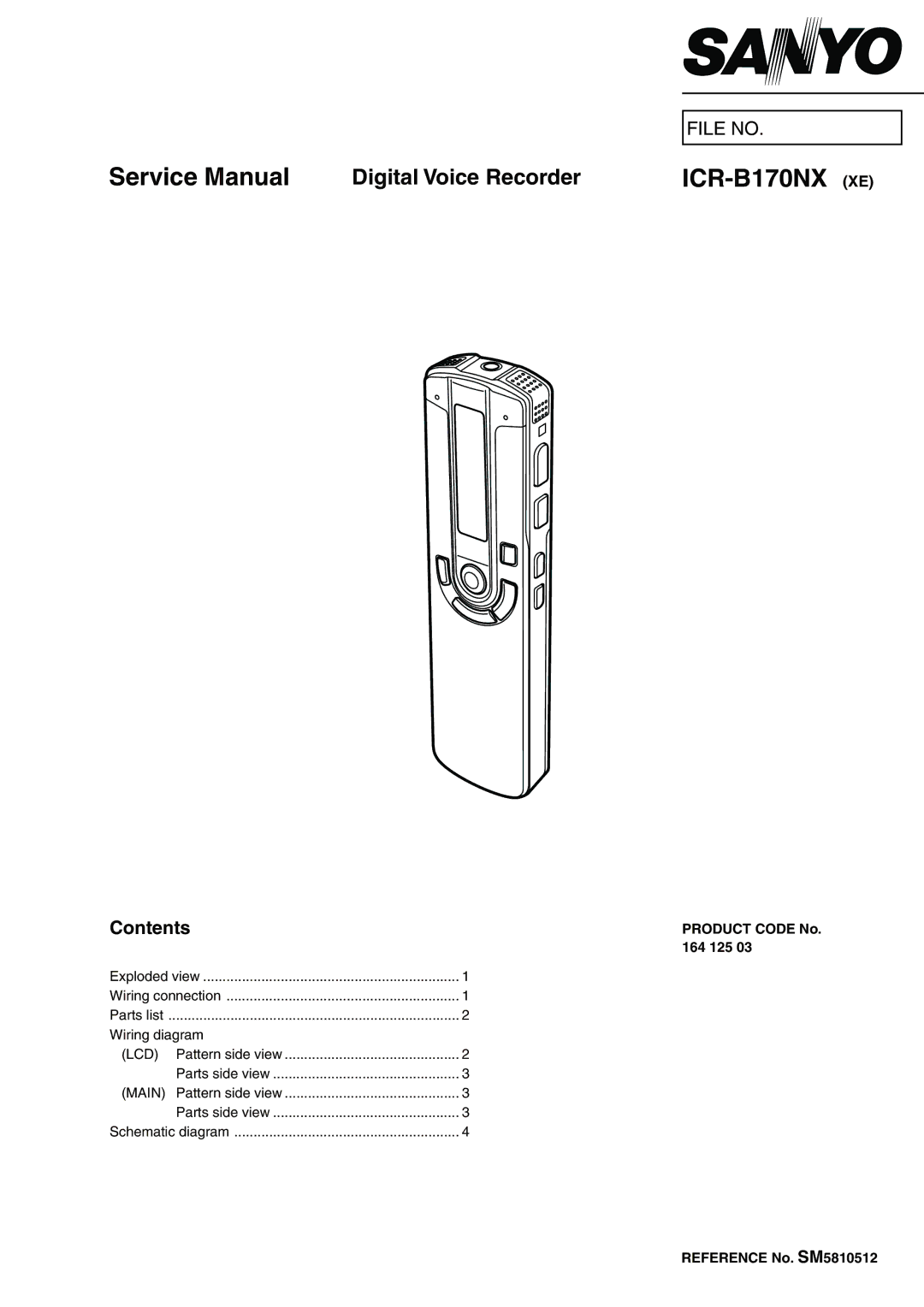 Sanyo service manual ICR-B170NX XE, Contents 