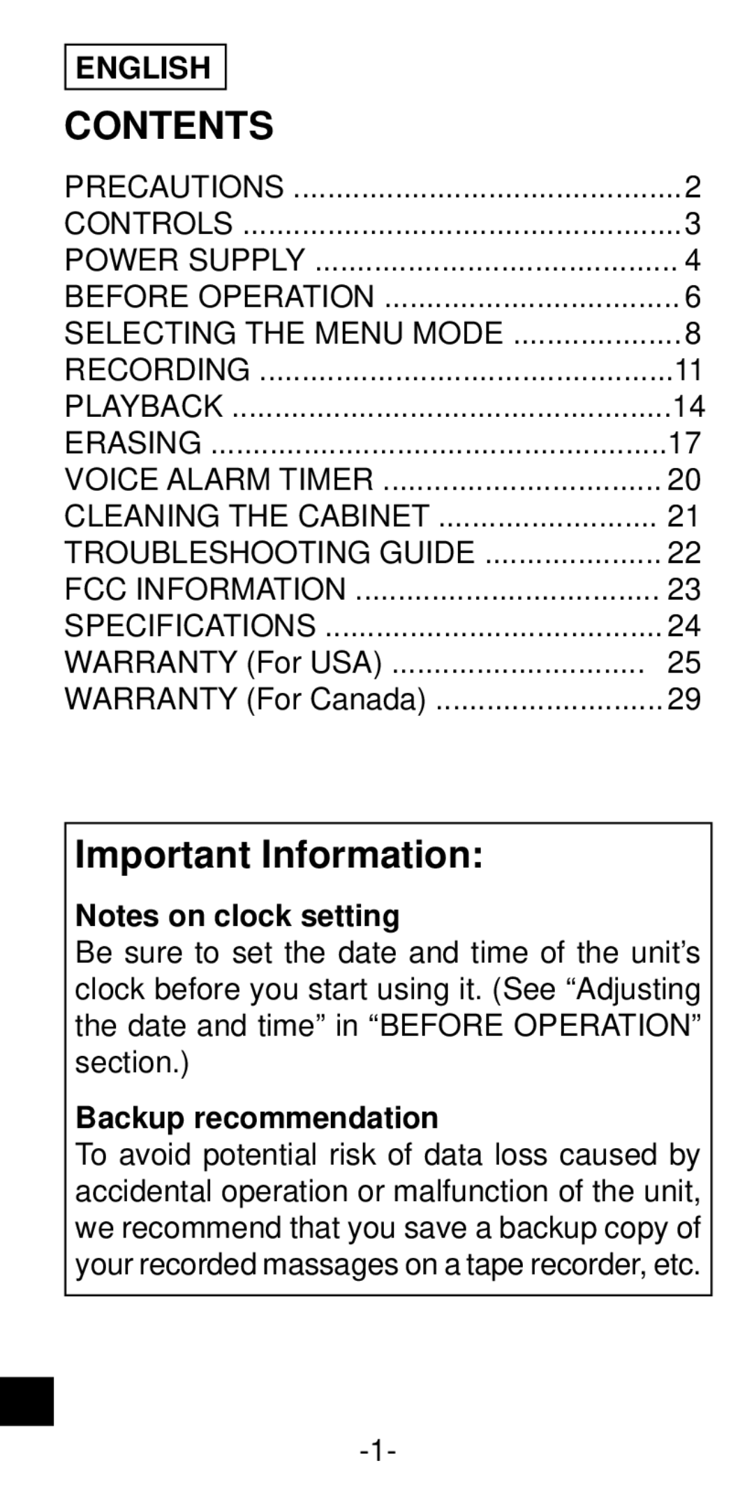 Sanyo ICR-B35 instruction manual Contents 